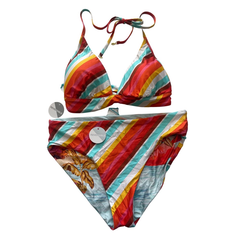 Trina Turk Cyclades Reversible Banded Bikini Top and Hipster Swim Bottom Size 14 - Picture 5 of 9